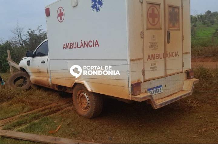 Ambulância da Semusa perde controle, atropela cachorro e bate em cerca em Distrito de Porto Velho