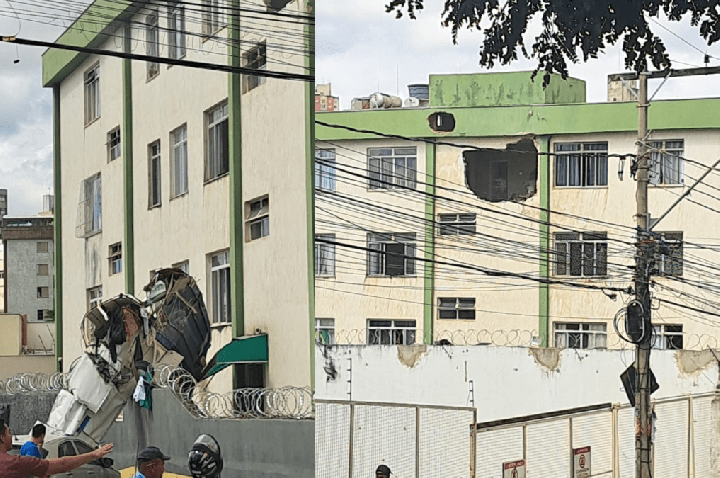 Avião de pequeno porte cai e atinge prédio em Belo Horizonte