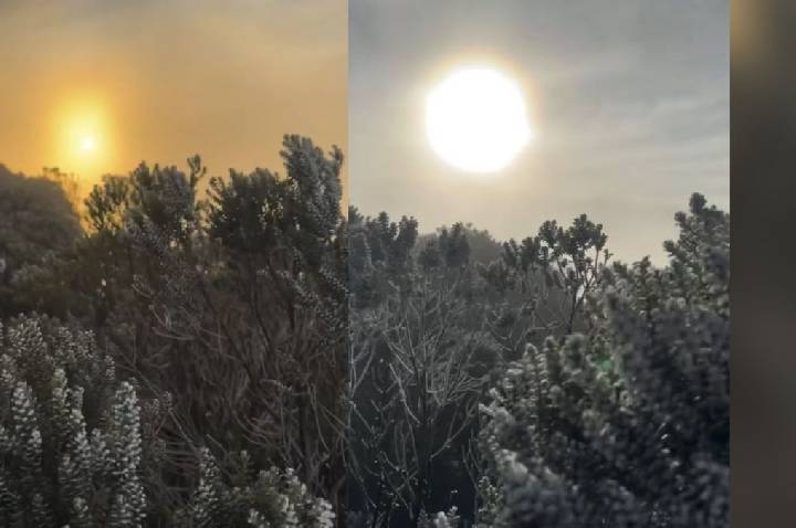 Frio intenso congela nevoeiro em SC em raro evento climático