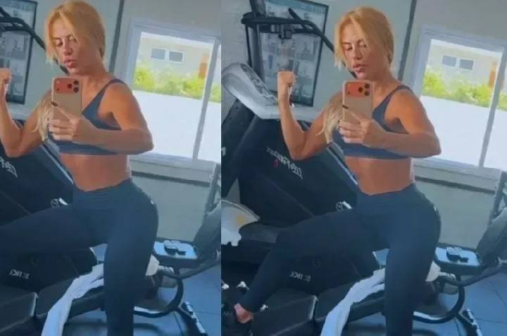 Poliana Rocha chama atenção ao exibir braços durante treino