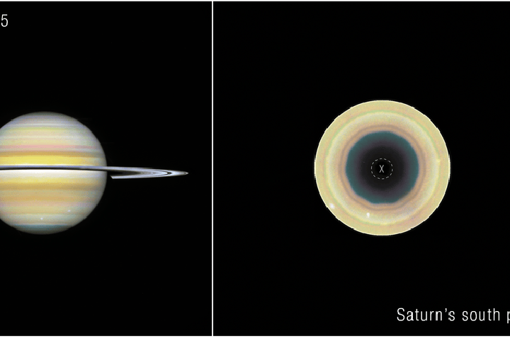 Telescópio Hubble revela uma gigantesca onda atmosférica de 10 lados cercando o polo sul de Saturno