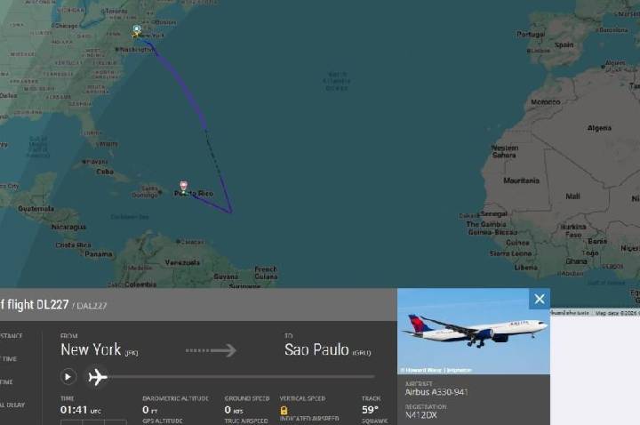 Voo da Delta de Nova York para São Paulo tem rota desvia para Porto Rico