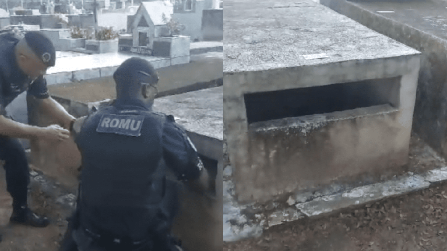 Homem é preso escondido em túmulo após pular de caminhão em movimento