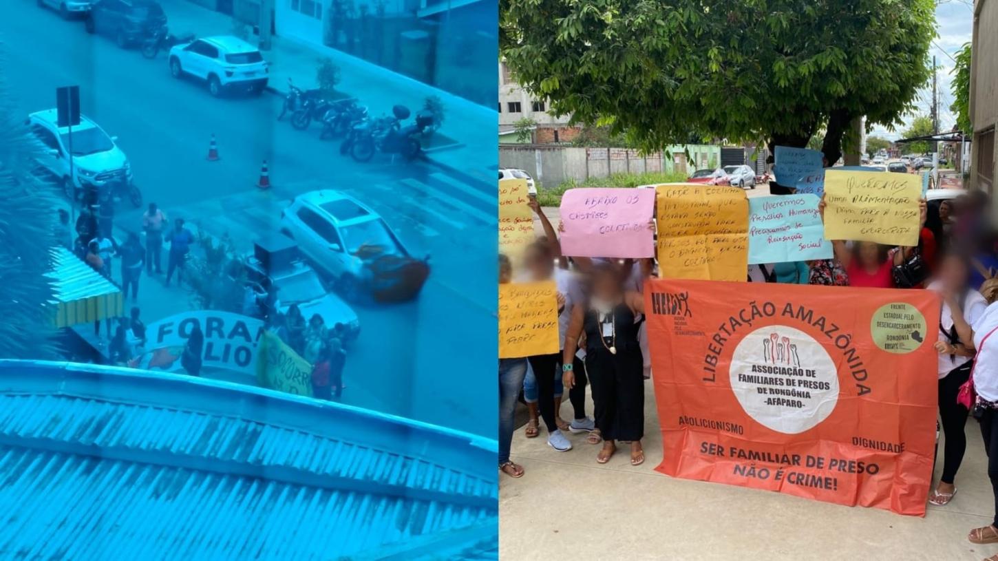 Mulheres de detentos protestam em frente ao CPA e ao MP pedindo a retomada das visitas íntimas.