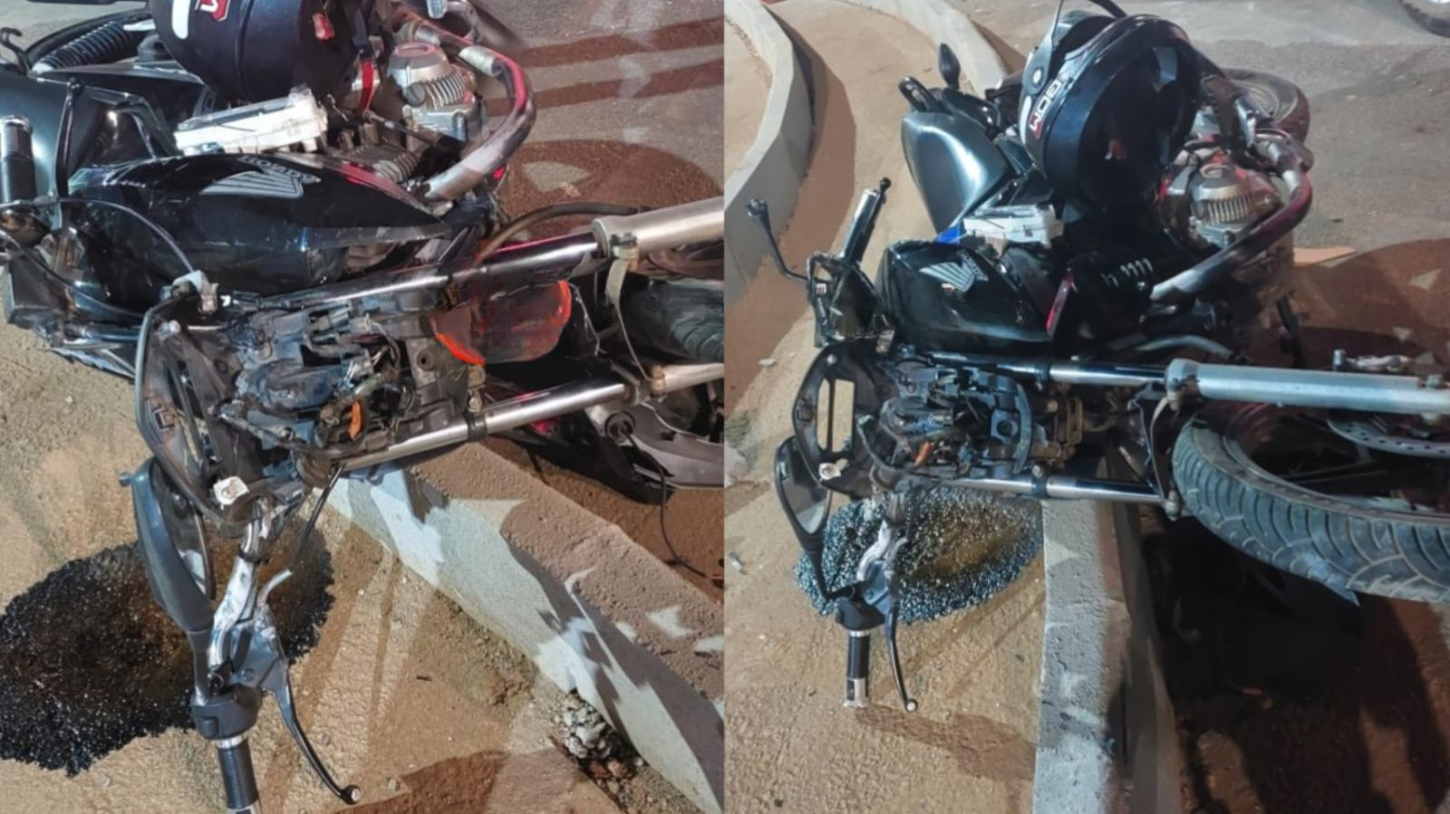 Grave acidente: Motociclista fica inconsciente após colisão em rotatória