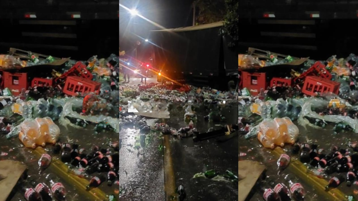 Saque: Cerveja Heineken e Coca-Cola são levadas após acidente de carreta em Porto Velho.