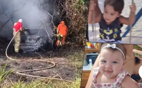 Bebês morrem após carro sair da pista e pegar fogo em Seringueiras, RO.