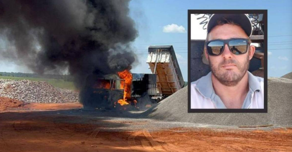 Motorista morre eletrocutado após caçamba de caminhão tocar fiação e incendiar