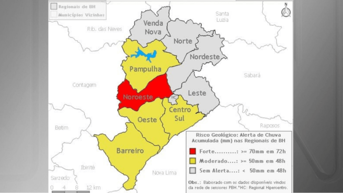 Chuva forte coloca Belo Horizonte em risco geológico forte