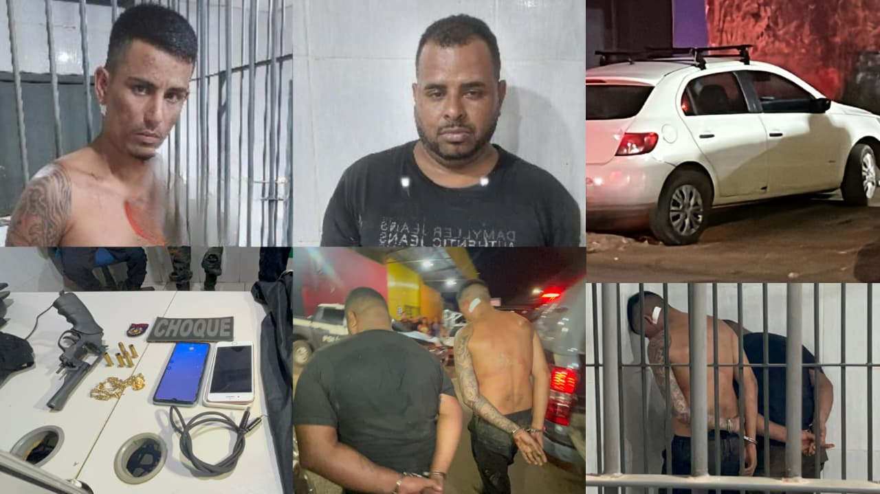 Assaltantes capotam carro e trocam tiros com a PM na capital.