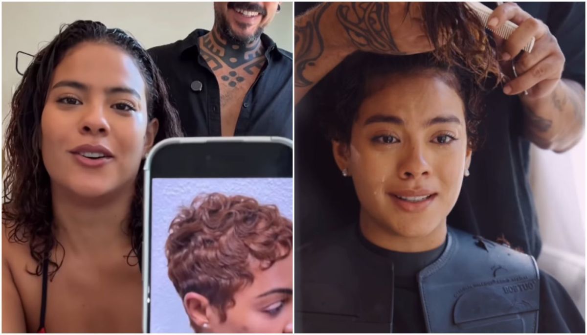 Bella Campos chora ao fazer transformação radical no cabelo; veja