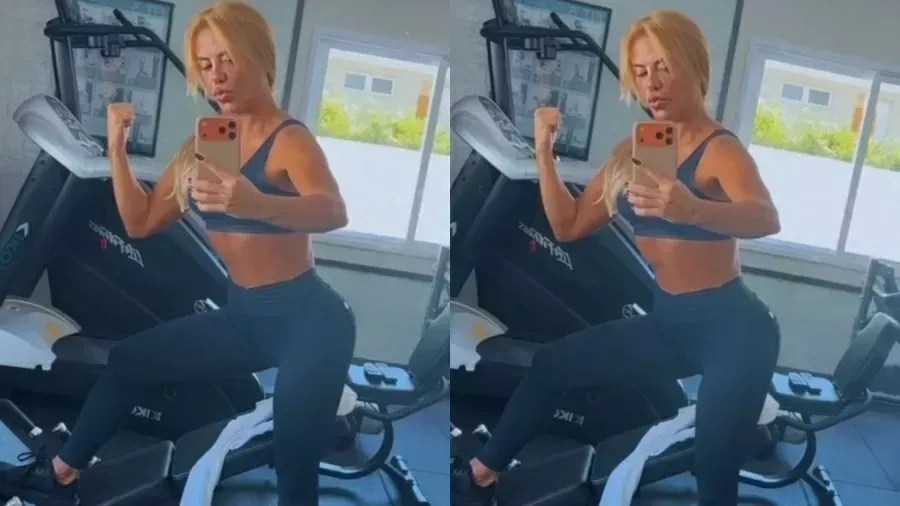 Poliana Rocha chama atenção ao exibir braços durante treino