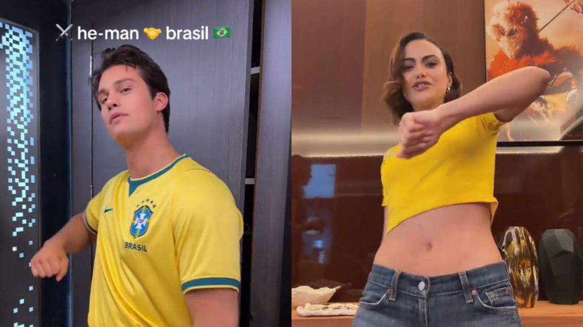 Ator de “He-Man” torce para o Brasil, e Camila Mendes vibra com jogo