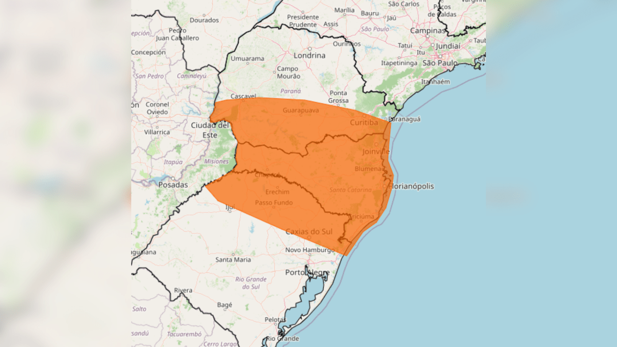 Inmet emite alerta de perigo para chuva e ventos intensos na Região Sul