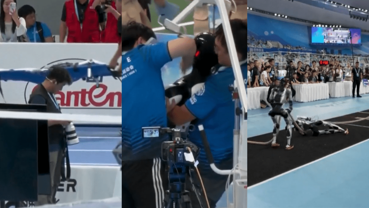 Jogos Humanoides têm desmaio de robô no pingue-pongue, capote na corrida, queda no cabo de aço e muito trabalho aos maqueiros