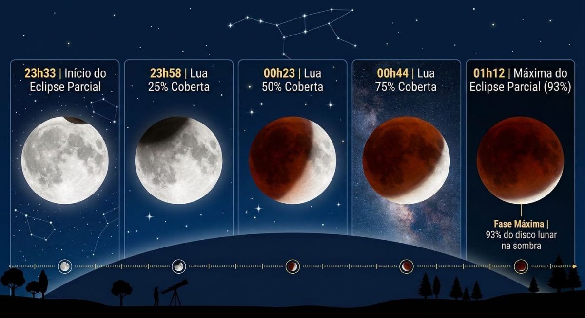 Não durma cedo: Hoje é dia de virar a madrugada para observar um raro eclipse lunar no Brasil que deixará a Lua vermelha