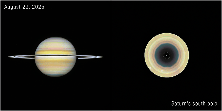 Telescópio Hubble revela uma gigantesca onda atmosférica de 10 lados cercando o polo sul de Saturno