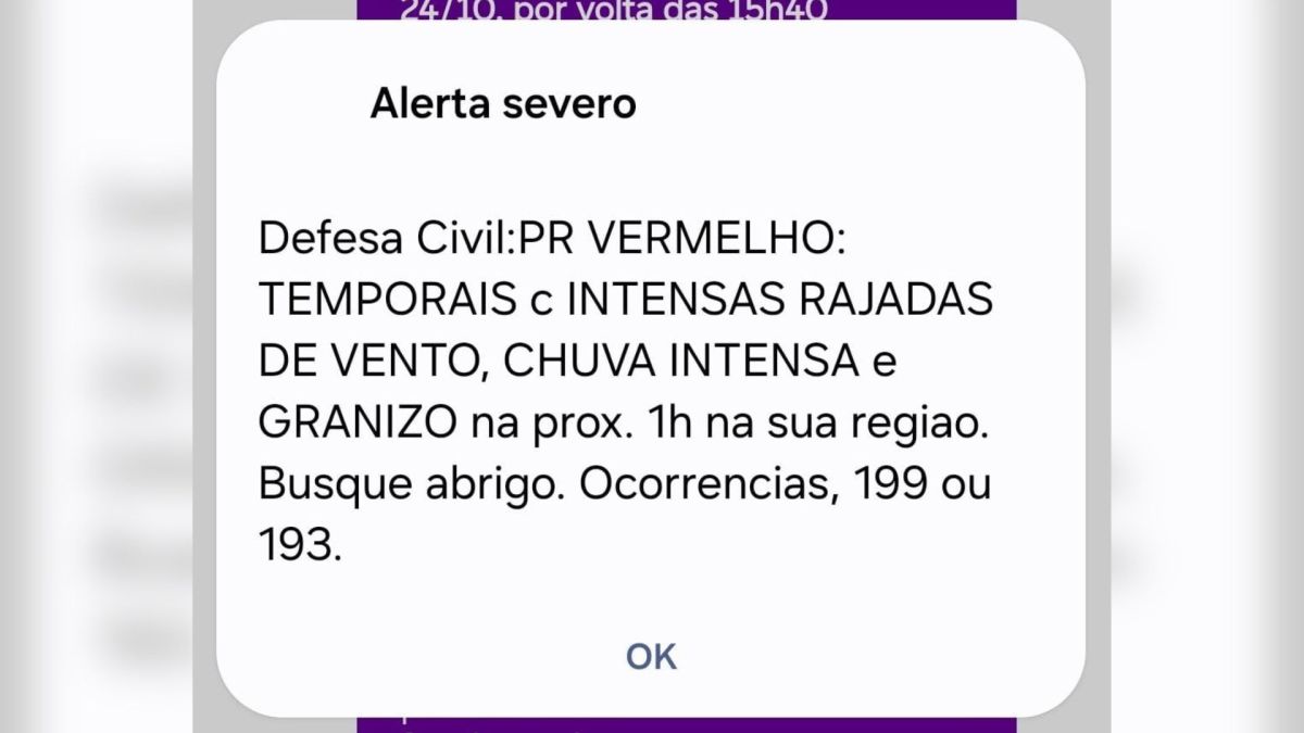 Defesa Civil do Paraná emite alerta vermelho para temporais severos