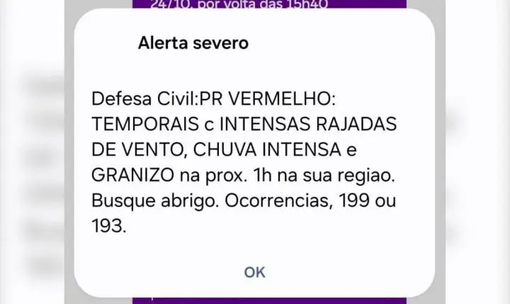 Defesa Civil do Paraná emite alerta vermelho para temporais severos